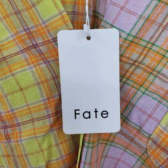 NWT Fate Women's Multicolor Button Front V Neck Plaid Long Sleeve Shirt Medium - Picture 3 of 11
